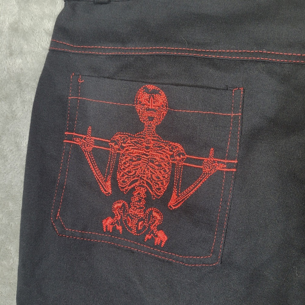 Heaven Can Wait Pants Mens 40 Black Red Embroidered Skeleton Graphic Streetwear - Picture 9 of 12